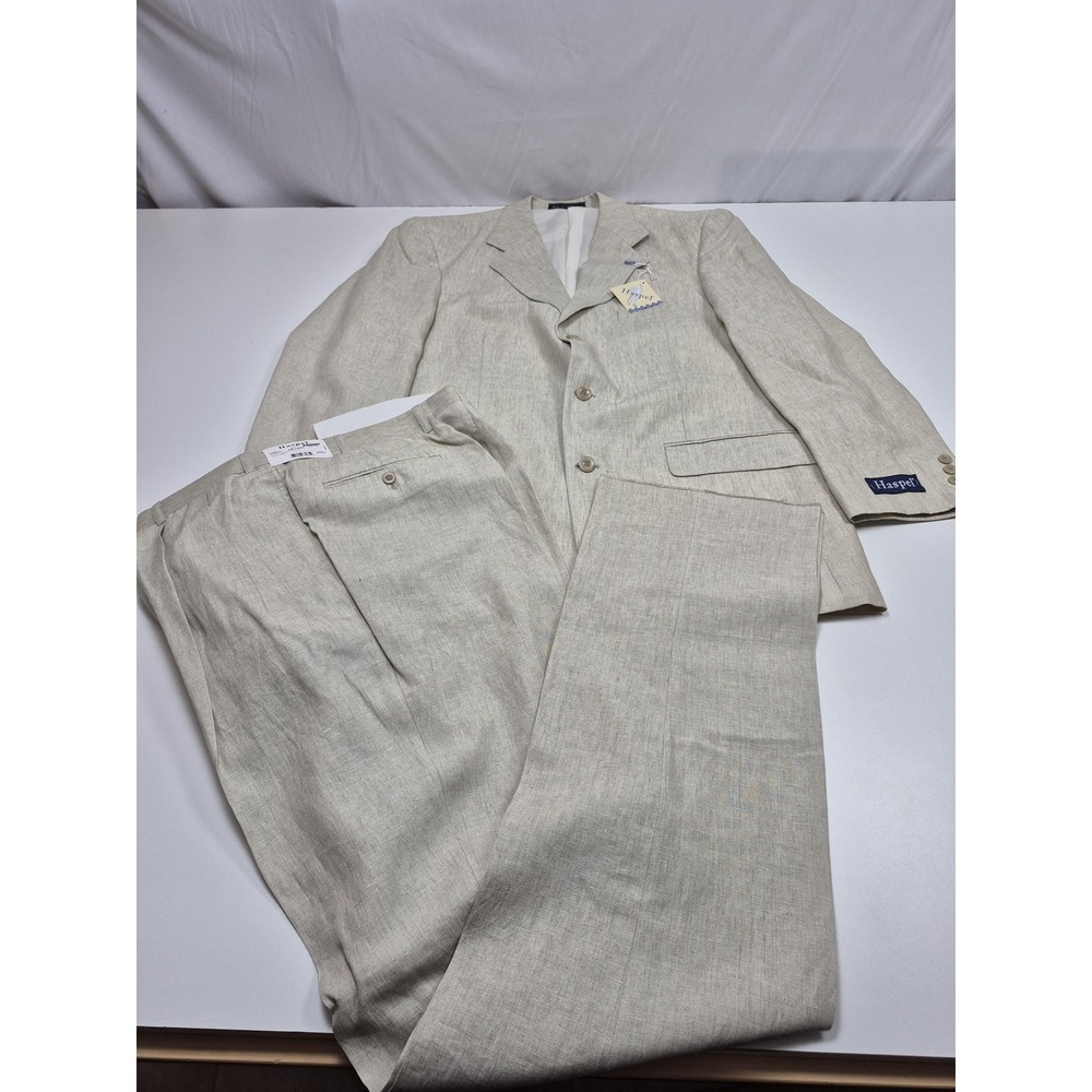 Haspel Suit Mens 44 Long Beige 100% Linen Memphis 2 Piece 38x36 Classic Fit NWT